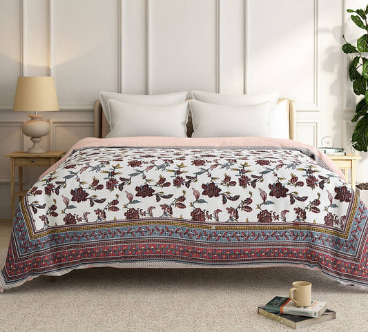 Dreamlooms Premium Bedcover Set (White + Red Flora)