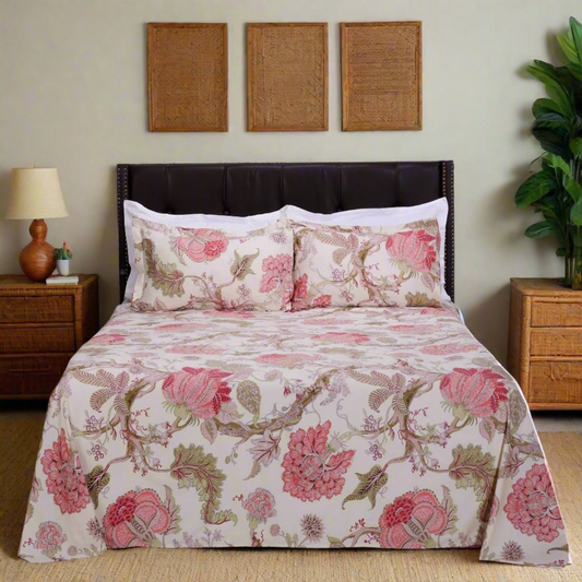 Dreamlooms 100% Pure Cotton Printed Bedsheet (White)
