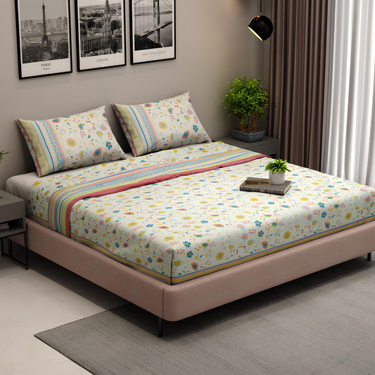 Dreamlooms 100% Pure Cotton Printed Bedsheet (Flora)